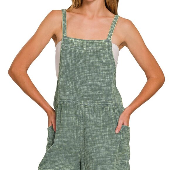 Washed Double Gauze Romper | Women’s Summer Tie Back Overalls | Casual Sleeveles - Picture 9 of 9